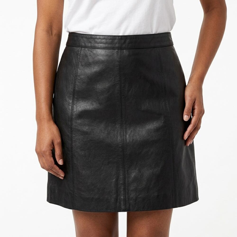 Bermans Leather Blend 100% Black A-Line Mini Skirt Women Size 8